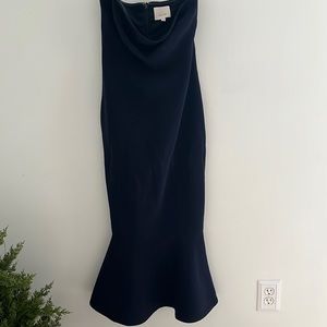 CINQ A CEPT NAVY BLUE STRAPLESS DRESS WITH RUFFLE HEM SIZE 4
